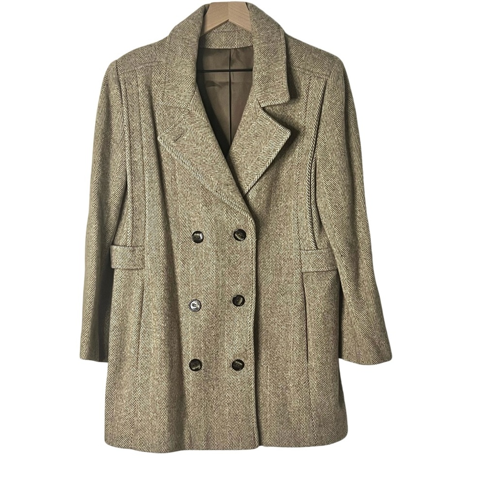 Vintage Wool Chevron Women’s Coat, Medium, Classic Preppy Old Money Quiet Luxury